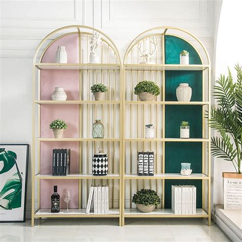 709 Arch Metal Bookcase Gold Bookshelf With Background In Pink