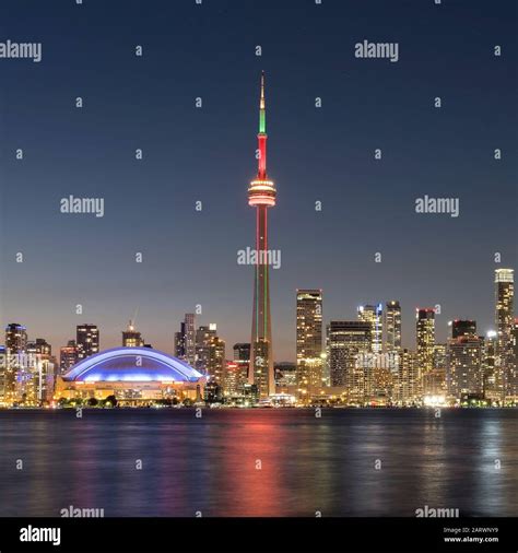 Toronto Skyline Featuring The Cn Tower At Night From Toronto Island