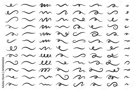 Hand Drawn Doodle Decorative Collection Of Squiggly Lines Isolated On