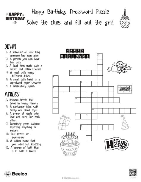 Birthday Themed Crossword Puzzles • Beeloo Printable Crafts And