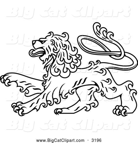 Big Cat Vector Clipart Of A Black And White Royal Heraldic Lion By