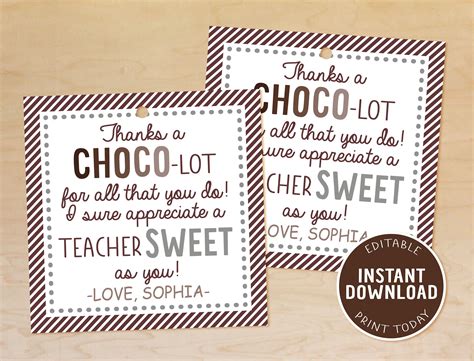 Thanks A Choco Lot Free Printable
