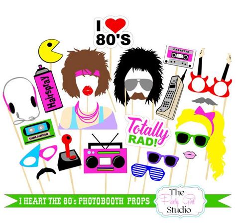 23pc I Heart The 80s Themed Photo Booth Propswedding Photobooth