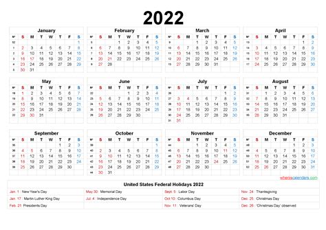 2022 Calendar With Week Numbers Printable 9 Templates