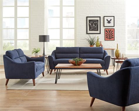 Gano 2 Piece Sloped Arm Living Room Set Navy Blue Coaster