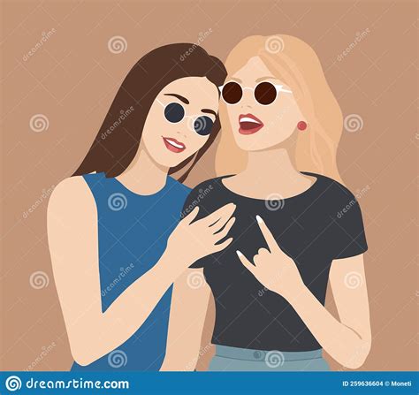 Two Happy Cartoon Women Hugging Abstract Modern Silhouettes Smiling Friends Sisters