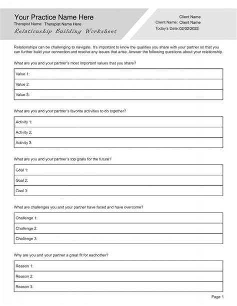 Relationship Building Worksheet Pdf Therapybypro