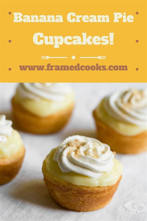 Banana Cream Pie Cupcakes With Frosting On Top And The Title Overlay Reads Banana Cream Pie