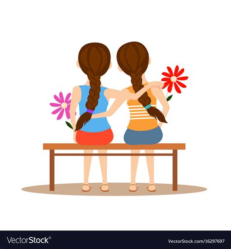 Back View Of Two Cute Girls Hugging Together On Vector Image