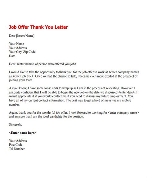 7 Job Offer Thank You Letter Templates Free Samples Examples Format