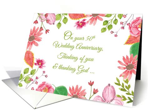 Religious 50th Wedding Anniversary Watercolor Flowers Card 1570512