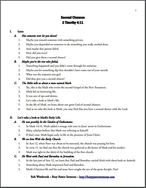 Example Of Sermon Outline Page 1 Notes Template Templates Topical