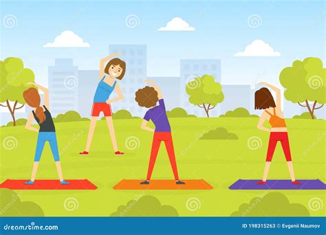 Group Of Young Women Doing Fitness On Nature Active Healthy Lifestyle