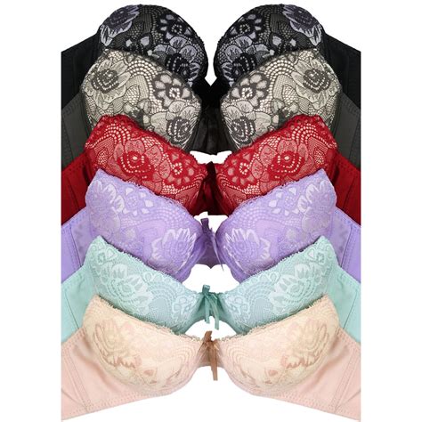 6 Push Up Bras Lace Floral Sexy Lift Wired Basic Colors Padded Pack Lot