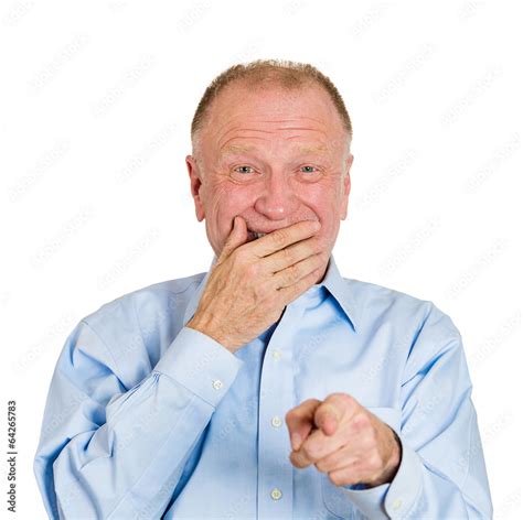 Portrait Senior Old Man Laughing Pointing Finger At You Stock Photo