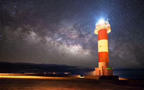 Download Wallpaper 3840x2400 Lighthouse Starry Sky Milky