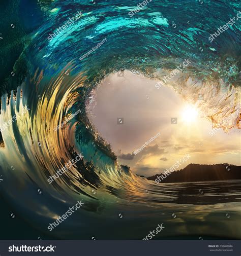 Beautiful Ocean Surfing Wave Breaking Sunset Stock Photo 238408846