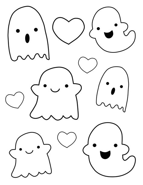 Kawaii Ghost Outlines Halloween Drawings Easy Drawings Cute