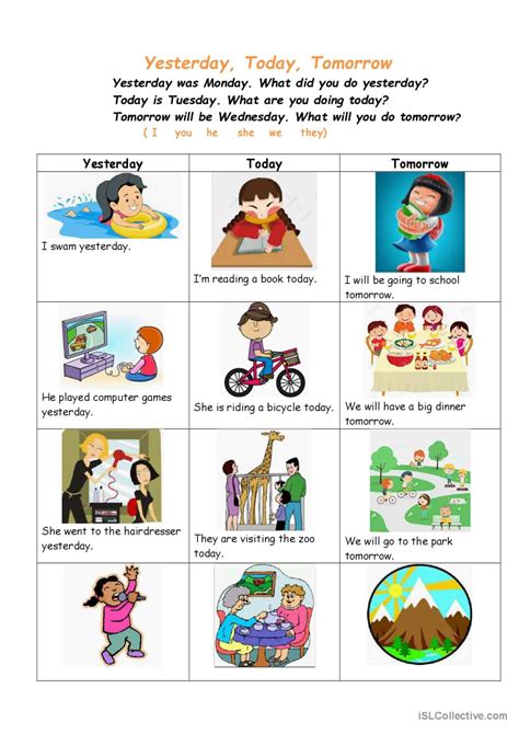 Yesterday Today Tomorrow Discussio English Esl Worksheets Pdf And Doc