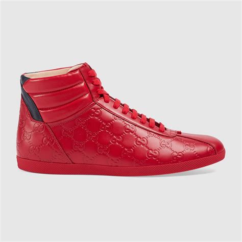 Gucci Signature High Top Sneaker In Hibiscus Red Gucci Signature