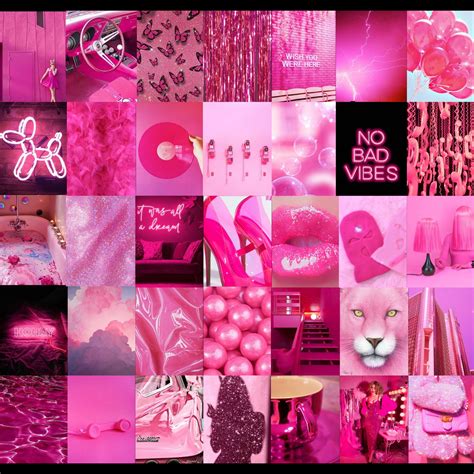 Pink Photo Wall Collage Kit Hot Pink Aesthetic Bright Neon Etsy Canada