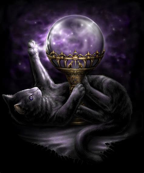 Crystal Reading Wiccan Art Magic Cat Black Cat Art