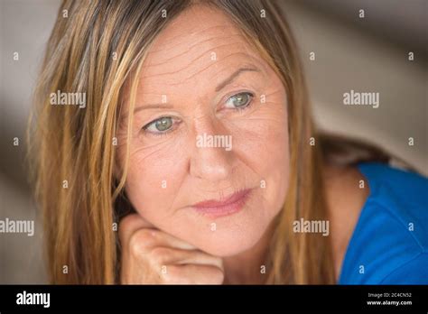 Portrait Attractive Mature Woman With Thoughtful Serious Facial Expression Relaxed Confident