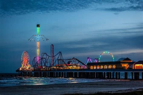 Historic Galveston Island Texas Pleasure Pier At Night Digital Etsy In 2021 Galveston