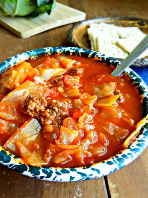 Cabbage soup is a savory vegetable soup made with carrots, zucchini, broccoli, cabbage, diced tomatoes, and spices. Stuffed Cabbage Soup