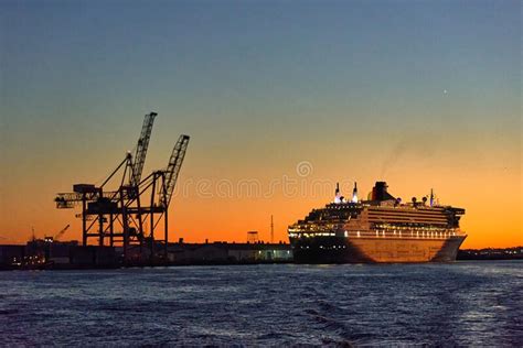 The Queen Mary 2 Ocean Liner At Sunset In Brooklyn Nyc Editorial Stock