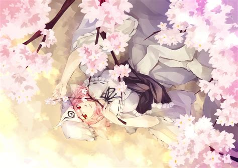 Video Games Touhou Cherry Blossoms Pink Hair Red Eyes Saigyouji Yuyuko