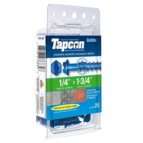 Tapcon 14 Inch X 1 34 Inch Slotted Hex Head Concrete Screw 25 Pack