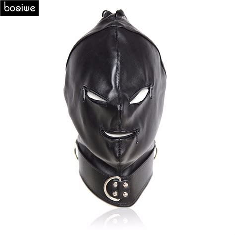 New Adult Sex Toys Bdsm Bondage Cap Pu Leather Mask Slave Open Mouth And Eye Hood Toys For