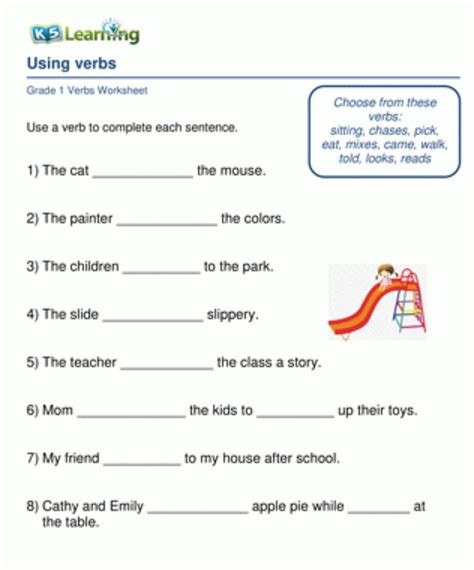 Grade 1 Verbs Worksheets K5 Learning Verbs Worksheets For 1st And 2nd