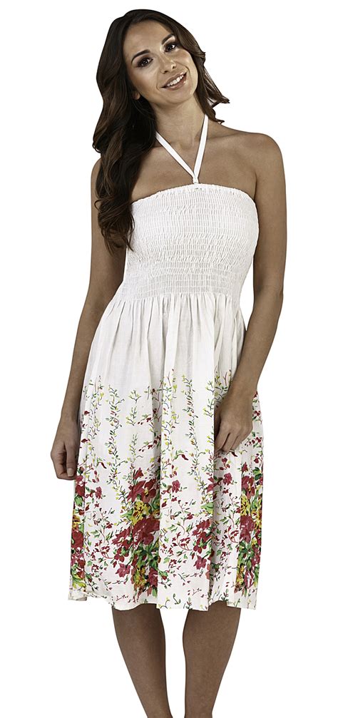 Ladies Floral Casual Summer Dress 2 In 1 Strapless Sun Dress Bandeau