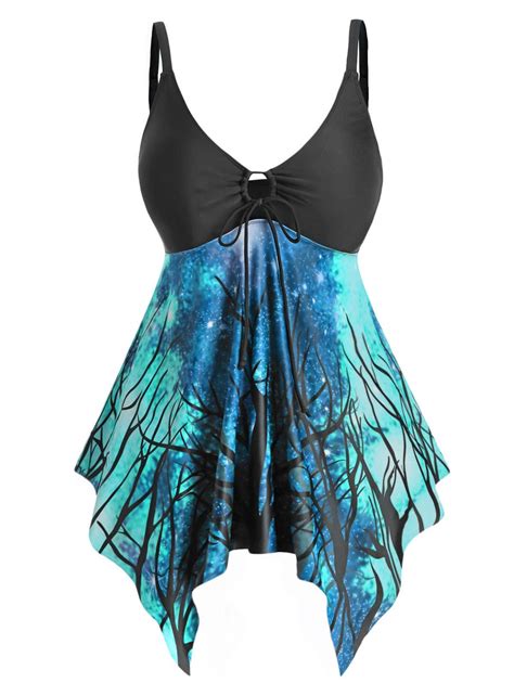 18 Off 2021 Plus Size 3d Galaxy Print Handkerchief Tankini Swimsuit