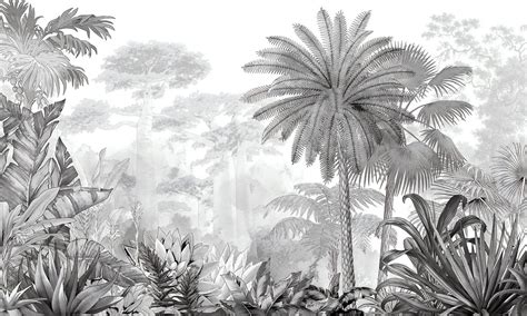Black And White Tropical Wallpaper Palm Trees Wall Poster Etsy