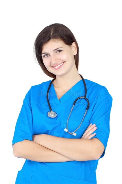 Happy Cute Nurse In Blue Uniform Stock Image Image Of Career