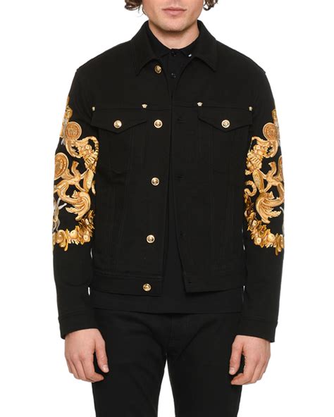 Versace Mens Baroque Print Denim Jacket Neiman Marcus