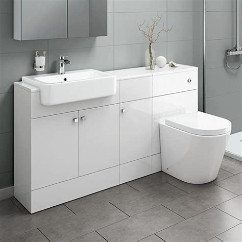 1500 Mm Gloss White Combined Vanity Unit Close Coupled Toilet Bathroom