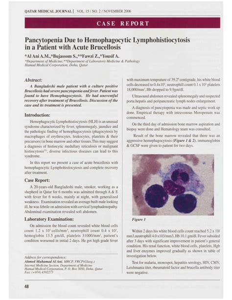 PDF Pancytopenia Due To Hemophagocytic Lymphohistiocytosis In A