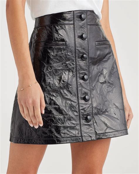 7 For All Mankind Button Front Leather Skirt In Jet Black Lyst