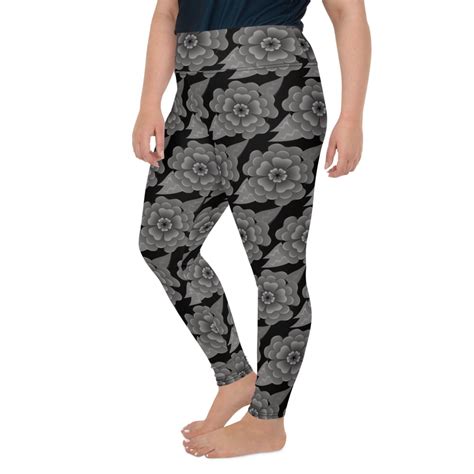 Black Plus Size Goth Flower Leggings Headstones And Hearses