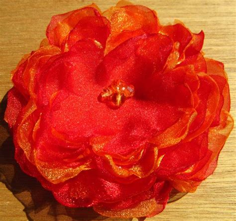 organza flower peony pin or hair accessory bobby pin red and etsy organza flowers hair