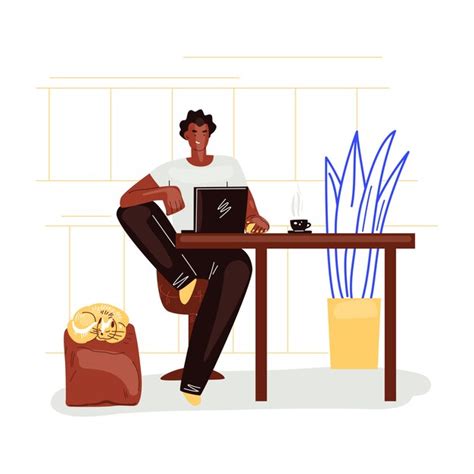 Premium Vector Freelance Man Work In Comfortable Cozy Home Office In