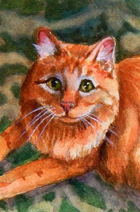 Long Haired Orange Cat Watercolor