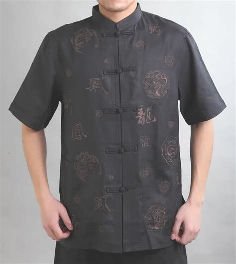 Black Traditional Chinese Style Mens Cotton Linen Kung Fu Shirt Top
