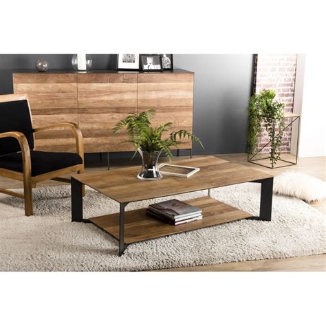 Alida Table Basse Rectangulaire Marron Avec Tablettes Teck Recyclé