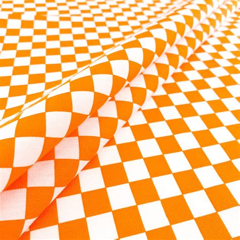 White And Orange Checkered Print 100 Cotton Geometric Fabric Etsy