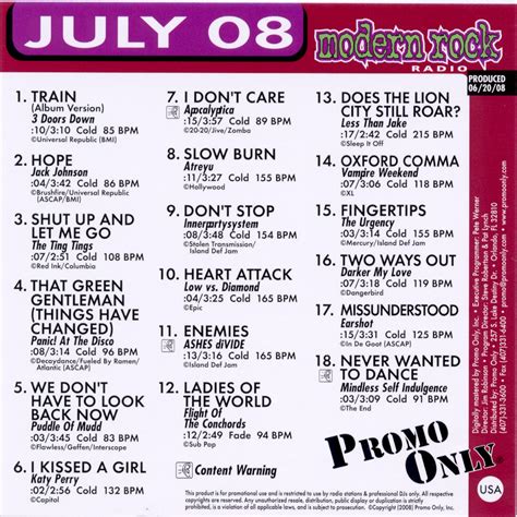 Release Promo Only Modern Rock Radio July 2008 By Various Artists